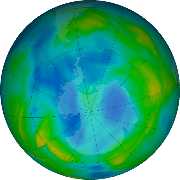 Antarctic ozone map for 11 July 2020